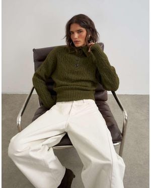 TOPSHOP Knitted Cable Stitch Funnel Neck Jumper - Green
