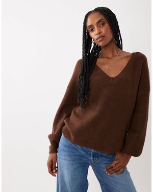Threadbare Lockerer pullover mit v-ausschnitt - Braun