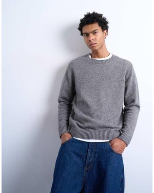 TOPMAN Regular-Fit Gebreide Trui Van Wolmix Met Ronde Hals - Grijs