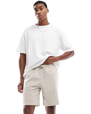 JJ Rebel Pantalones Cortos Color Crudo Con Cordón Ajustable En La Cintura De Lino De -Blanco