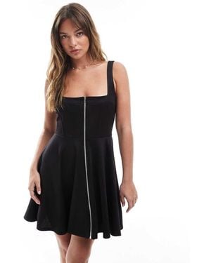 ASOS Vestito Skater Corto Con Scollo Squadrato E Zip - Nero
