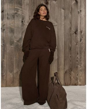 4th & Reckless Cotton Rich Tie Waist Wide Leg Jogger Co-Ord - Brown