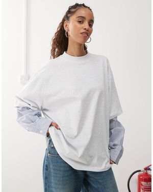 Lioness – langärmliges 2-in-1-shirt mit oversize-passform und overlay-hemd - Weiß