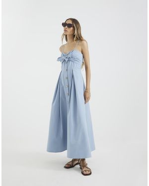 River Island Bow Detail Button Up Midi Dress - Blue