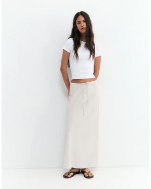 Pull&Bear Satin Midi Skirt - White