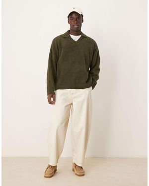 ASOS Oversized Boxy Fit Textured Knit Notch Neck Sweater - Green