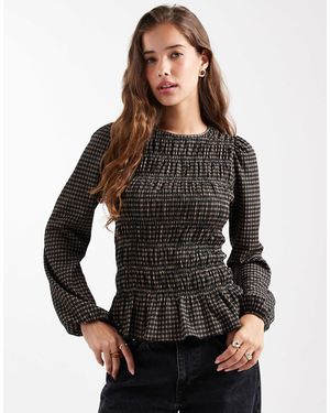 New Look – langärmliges, gesmoktes oberteil - Schwarz