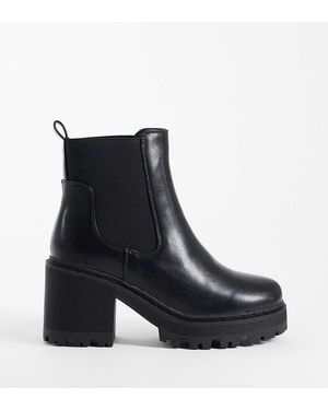 SEQWL Wide Fit Fuzzy Chunky Chelsea Boots - Black