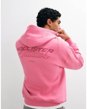 Hollister Back Graphic Logo Boxy Fit Hoodie - Pink