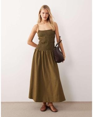 ASOS Crinkle Maxi Sundress With Shirred Dropped Waist - Natural