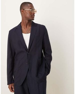 Mango Linen Mix Slim Fit Blazer Co-ord - Blue