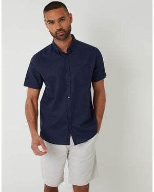 Threadbare Cotton-Linen Blend Short-Sleeve Shirt - Blue