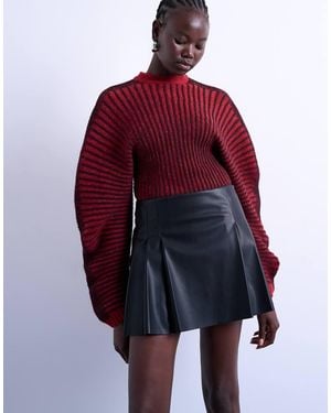 TOPSHOP Minifalda De Sastre Negra De Cuero Sintético De - Rojo