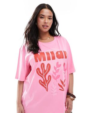 ONLY Camiseta Extragrande Con Estampado Gráfico "Milan" De - Rosa