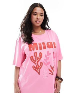 ONLY T-Shirt Oversize Con Grafica "Milan" - Rosa