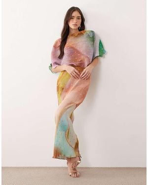 Never Fully Dressed Tilly Off Shoulder Plisse Maxi Dress - Multicolour