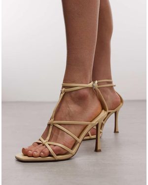 ASOS Sandalias Amarillo De Tacón Alto Con Diseño Enrejado En Forma De "T" Natalia De - Marrón