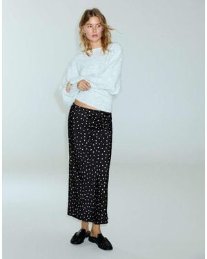 Pull&Bear Satijnen Midi-Rok Met Trekkoord En Polkadotprint - Grijs