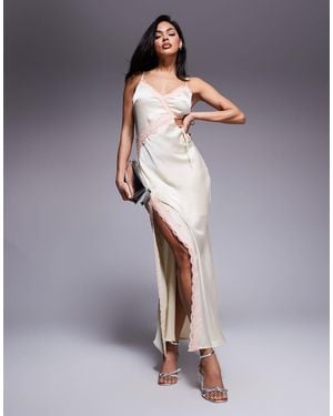 Love Triangle – maxikleid aus satin mit spitzenbesatz - Grau