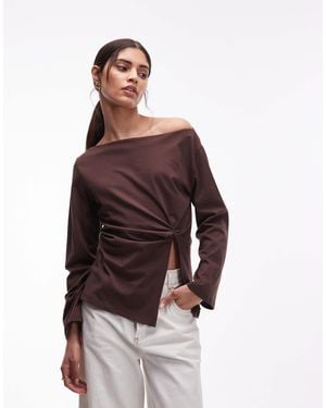 ASOS Off Shoulder Knot Detail Long Sleeve Top - Red