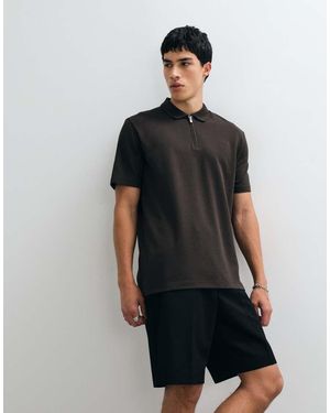 Jack & Jones Polo Marrón De Manga Corta Con Cremallera - Negro