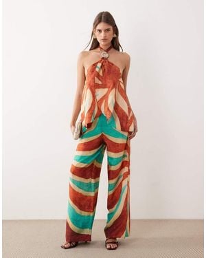 River Island Swirl Print Beach Trousers - White
