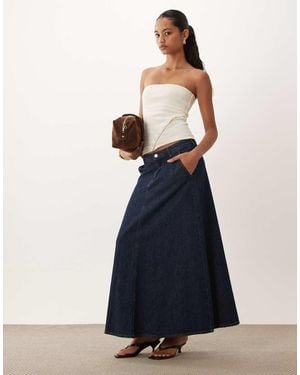 Vila A Line Denim Maxi Skirt - Blue