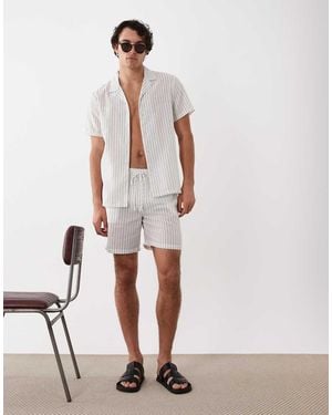 South Beach Striped Linen Look Beach Shorts - White