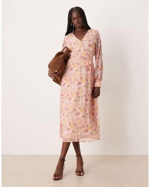 Vila Long Sleeve V-neck Midi Dress - Pink