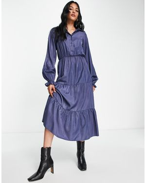 Lola May Midaxi Tiered Shirt Dress - Blue