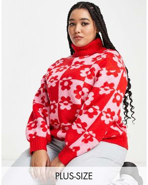 Violet Romance Curve Violet Romance Plus Oversized Roll Neck Sweater - Red