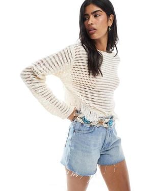 Miss Selfridge Crochet Tassel Boho Jumper - White