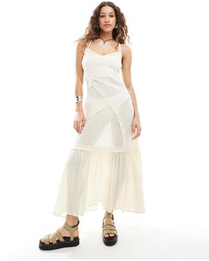 Collusion Beach Maxi Woven Beach Dress With Seams - Natural