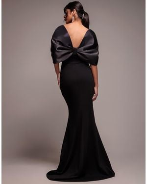 Goddiva Off Shoulder Back Satin Bow Maxi Dress - Black