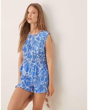 ASOS Linen Blend Shirred Top Co-ord - Blue