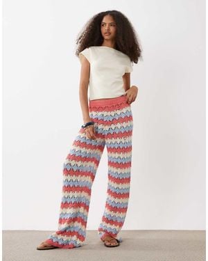 ASOS Gehaakte Gebreide Broek Met Blauwe Strepen, Deel Van Co-Ord Set - Rood