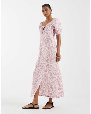 Vero Moda Puff Sleeve Tie Front Detail Maxi Dress - Pink