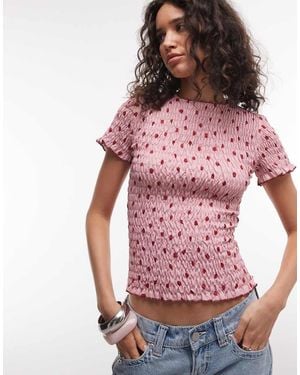 Daisy Street Top A Maniche Corte Rosa E Rosso A Pois Con Arricciature