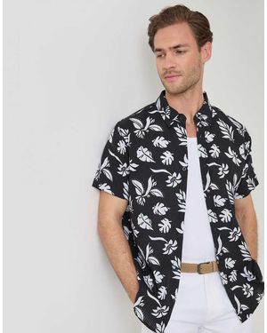 Threadbare Plant Print Cotton Short Sleeve Shirt - White