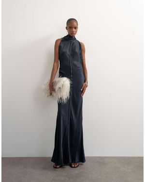 TOPSHOP Premium Viscose Satin Maxi Dress With Raw Seam Detail - Blue