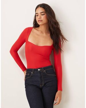 Abercrombie & Fitch Long Sleeve Bodysuit With Bra Insert - Red
