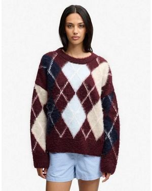 Superdry Slouchy Brushed Argyle Knit Jumper - Blue