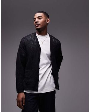 TOPMAN Knitted Crochet Cardigan - Grey
