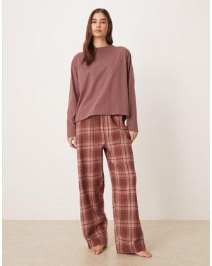 Mango 2-Delige Flanellen Pyjamaset Van 100% Katoen Met Broek En T-Shirt - Rood