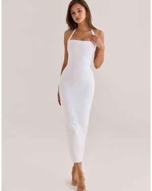 House Of Cb The Silhouette True Halter Neck Bandage Maxi Dress - Natural