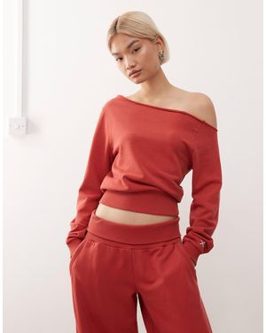 Collusion Washed Off Shoulder Sweatshirt Washed Co-ord - Red