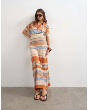 TOPSHOP Knitted Maxi Stripe Skirt Co-ord - White