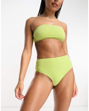 Monki Braguitas De Bikini De Talle Alto Con Acabado De Purpurina De (Parte De Un Conjunto) - Verde