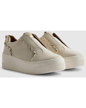 River Island Faux Suede Scalloped Slip On Trainers - Natural