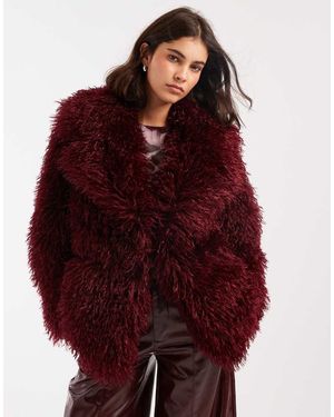 Miss Selfridge Mongolian Faux Fur Oversized Coat - Red